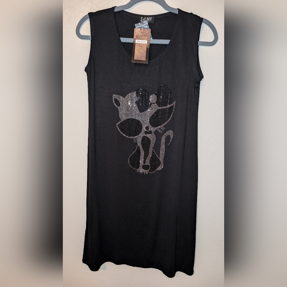 Shiny Tank Dress Midi One Size Assorted Design Embellishment Black